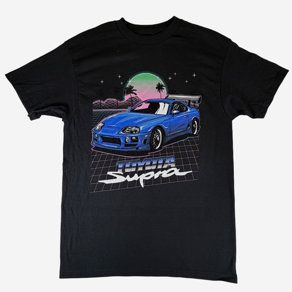 Toyota Supra Mens Graphic T-Shirt Black Blue JDM Car Retro Synthwave Medium